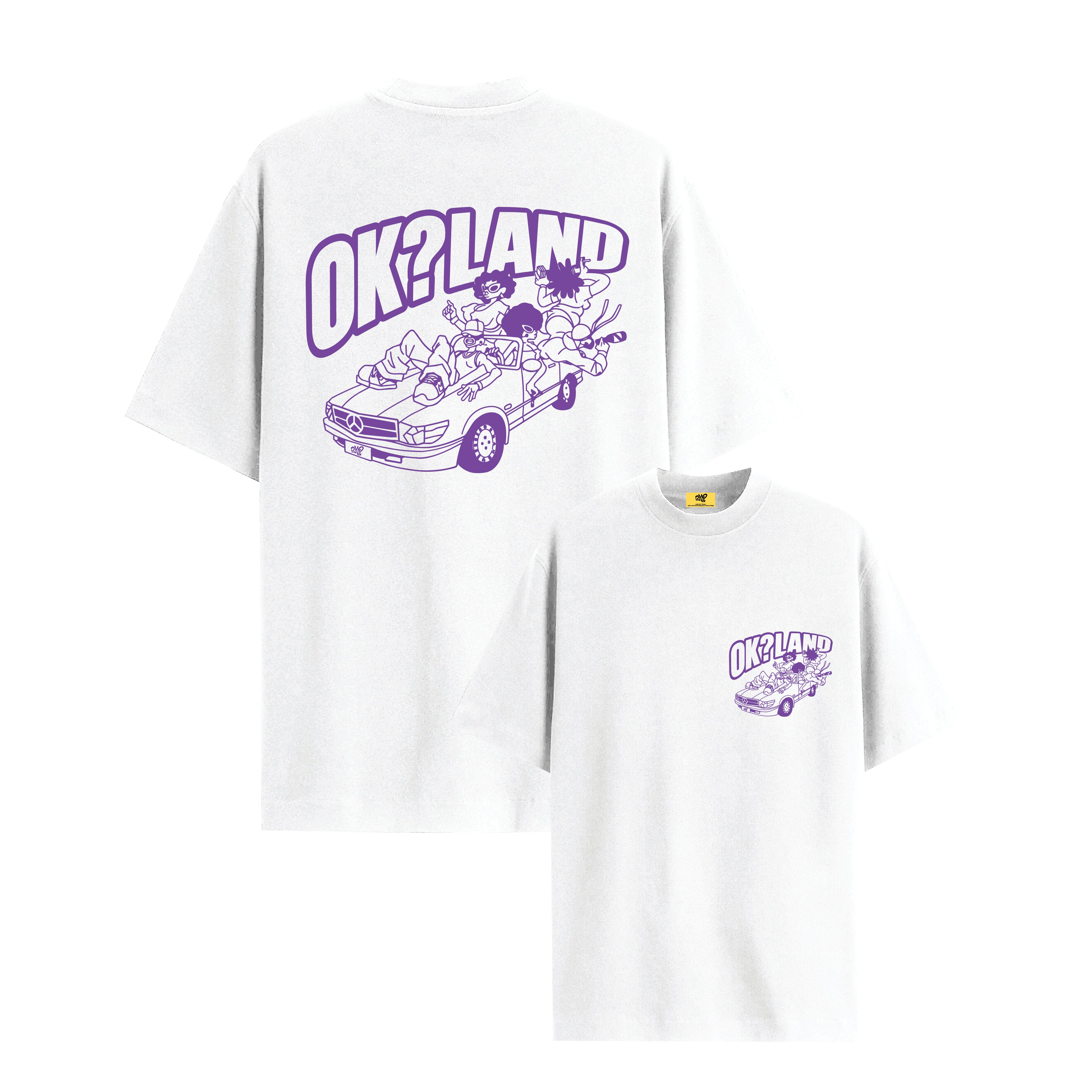 PURPLE OK? LAND WHITE TEE