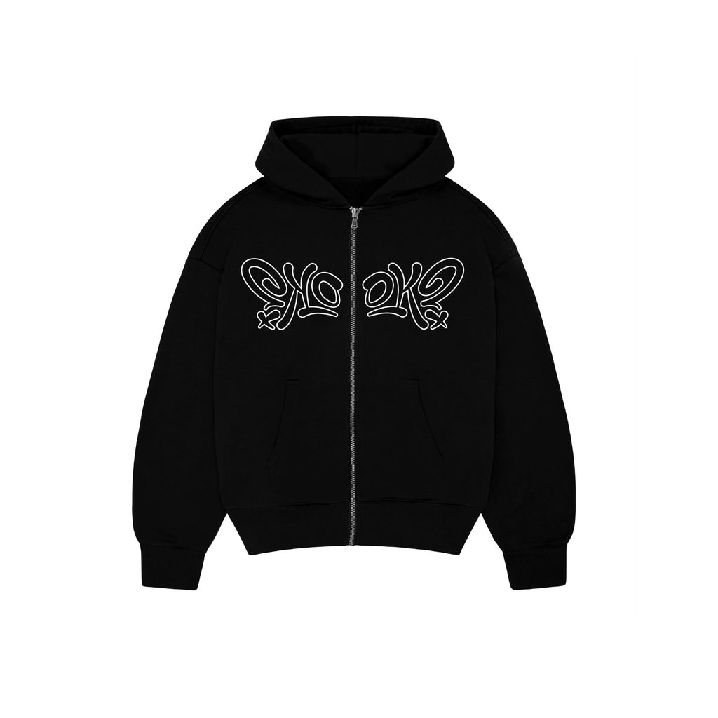 SYMMETRICAL OUTLINE OK? BLACK ZIP HOODIE